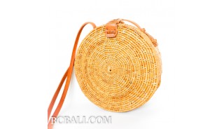 ata grass circle rattan handbag flower design